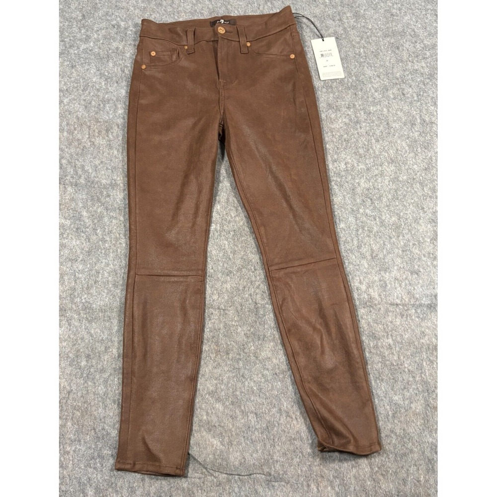 7 For All Mankind Women's Skinny Pants Size 24 Brown Textured‎ Leather Casual